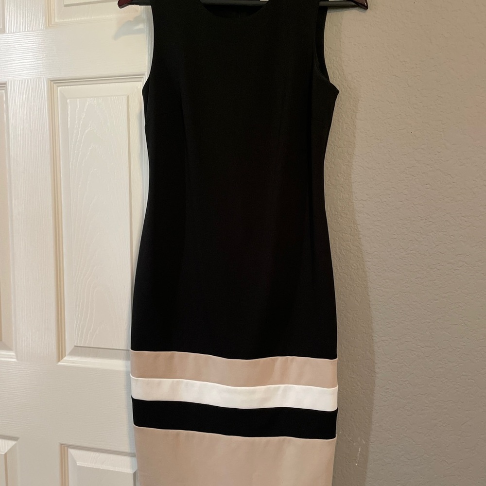 Calvin Klein Black and White Sleeveless Sheath Dress
